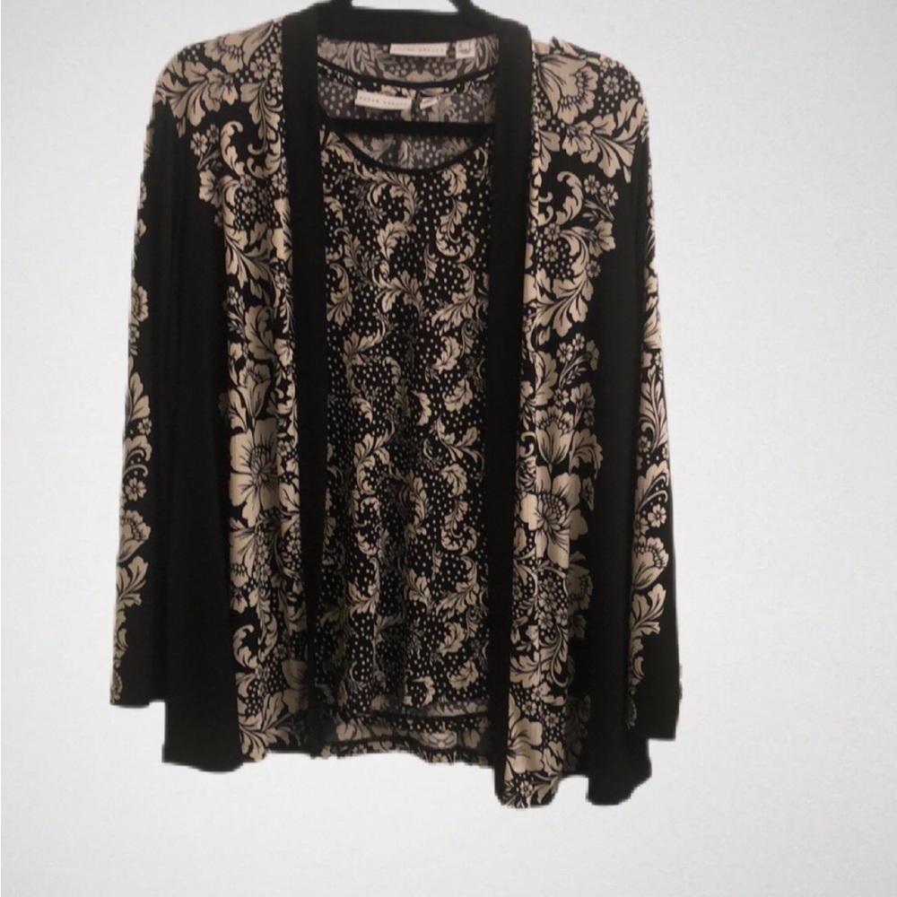 Susan Graver Printed Liquid Knit Cardigan and Tank Set Size Medium